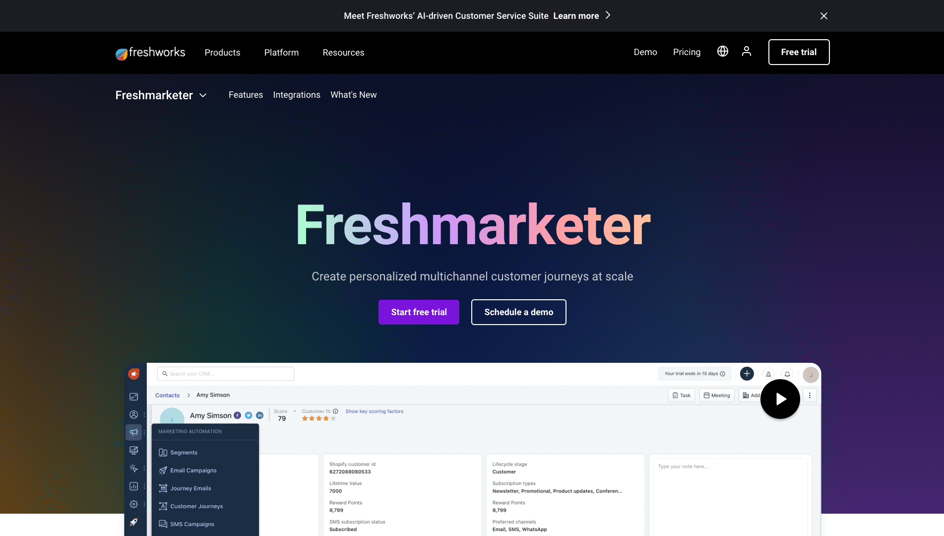 Screenshot of the Freshmarketer website